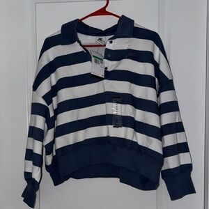 Nike Women’s Navy and White Striped Polo Cropped